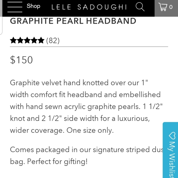 🎀 Lele Sadoughi Graphite Pearl Velvet Headband - Picture 7 of 7